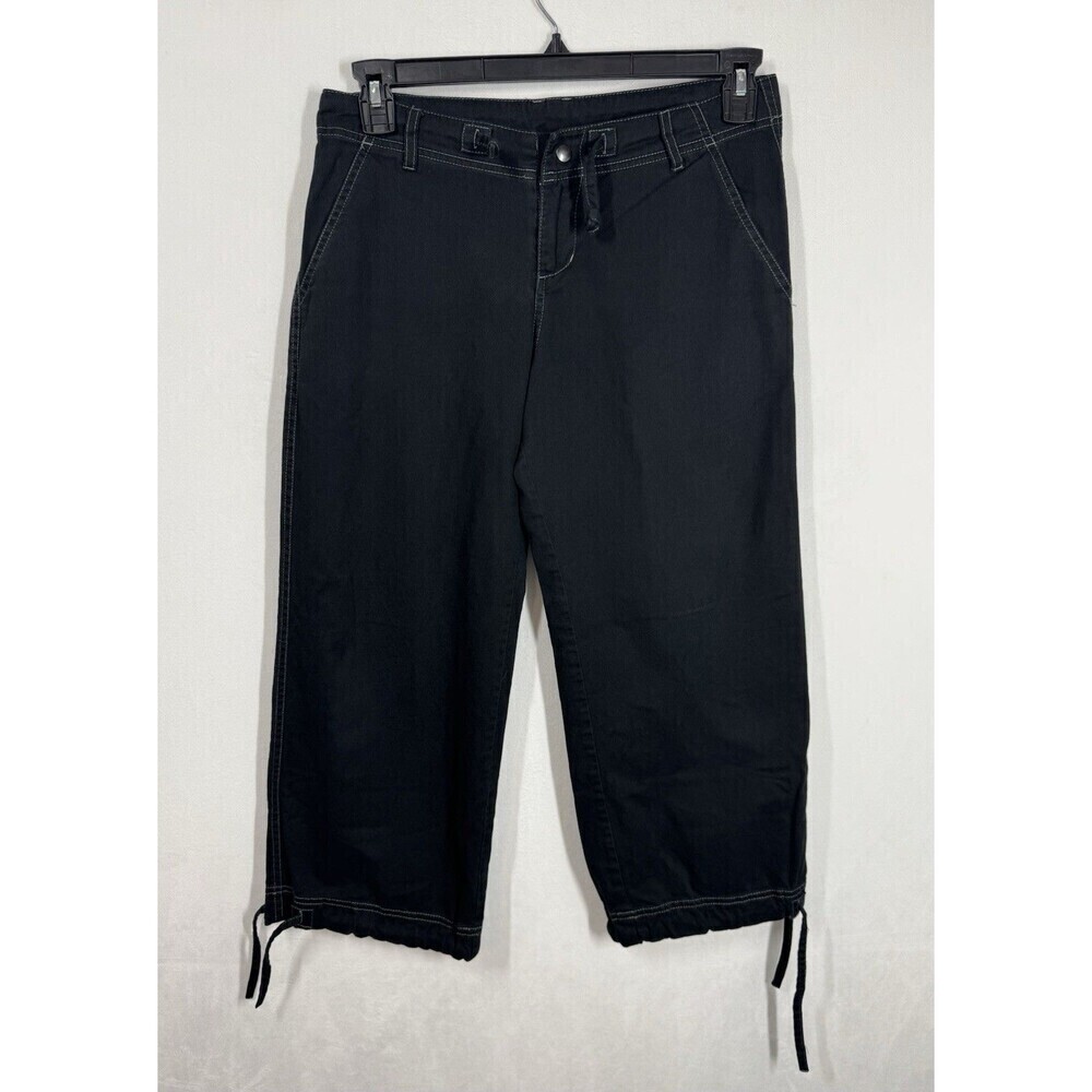 Kuhl Crop Drawstring Pants Womens Small Black Mid Rise Wide Leg Tie Capri Cotton